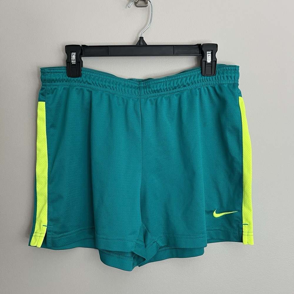 Vintage Nike Y2K Dri-Fit Shorts Drawstring Waist Side Stripe Teal Women Medium